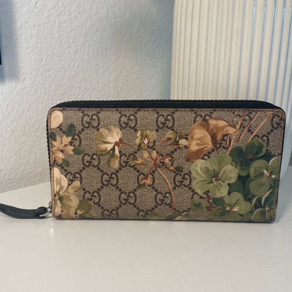 GUCCI Blooms Rare Supreme Green/Beige Zip Wallet - Picture 4 of 11